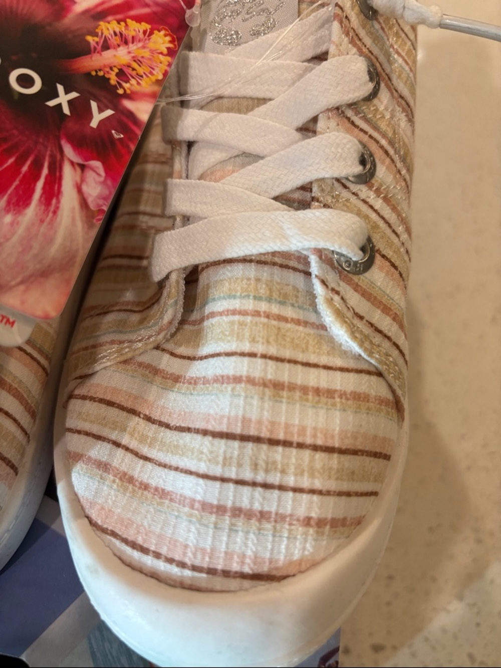 Roxy Kids Striped Canvas Sneakers - Cream & Pink - Picture 3 of 4